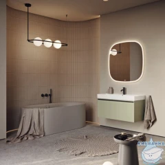 Тумба подвесная Aqwella Pure 100 шалфей зелёный, с раковиной Aqwella Вилис 100