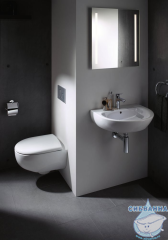 Инсталляция для унитаза Geberit Duofix Delta с кнопкой смыва Delta01 хром глянцевый,  с унитазом Geberit Renova Compact (с сиденьем Soft Close (микролифт)