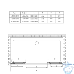 Дверь в нишу Vincea Alpha 180 профиль хром, стекло текстурное VDS-3AL2180MT