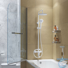 Смеситель с верхним душем и изливом, белый матовый, Ray, IDDIS, RAYWT3Fi06