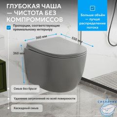 Унитаз подвесной безободковый Abber Bequem AC1103MG с сиденьем Soft Close (микролифт) (серый матовый)