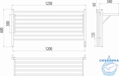 Полотенцесушитель электрический Terminus Горизонт П8 120х60 (с возможностью скрытого подключения, подключение справа) (хром)