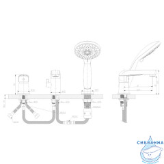 Смеситель для ванны на борт Rossinka S35-39 с душевым гарнитуром (хром)