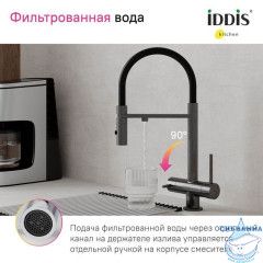 Смеситель для кухни с фильтром и гибким изливом, графит, Ace, IDDIS, ACEGMFFi05
