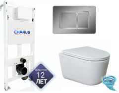 Инсталляция для унитаза Charus CC.300.80.01 с кнопкой смыва Charus Robusto FP.310.BSS.05 сталь матовая,  с унитазом LYon 2.0 (с сиденьем Soft Close (микролифт)