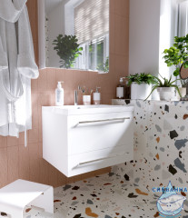 Тумба подвесная 1Marka Соната 58 (2 ящика) с раковиной Анита 58  белый глянец