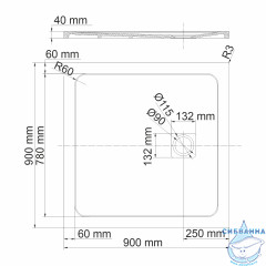 Поддон из литьевого мрамора WasserKRAFT Rhin 90x90 44T03 мрамор