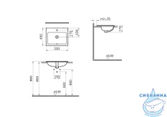 Раковина встраиваемая 55 см Vitra S20 5465B003-0001