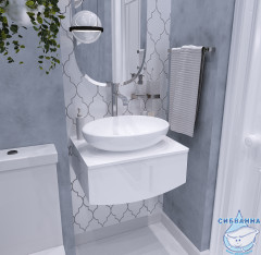 Тумба подвесная 1Marka Nega 60П белый глянец с раковиной Roll 53