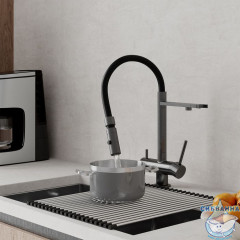 Смеситель для кухни с фильтром и гибким изливом, графит, Ace, IDDIS, ACEGMFFi05