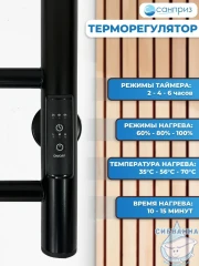 Полотенцесушитель электрический Санприз Аврора П6 40х60  (черный матовый) (подключение универсальное)