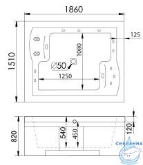 Акриовая ванна Gemy G9052 II B R 186х151 с гидромассажем
