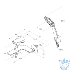 Смеситель для ванны, глянцевый хром, Azure, Milardo, AZUSB00M02