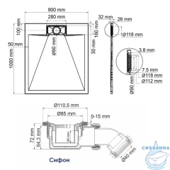 Поддон из стеклокомпозита WasserKRAFT Main 100x90 41T22