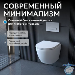 Унитаз подвесной безободковый Abber Bequem AC1104TN с сиденьем Soft Close (микролифт) (белый)