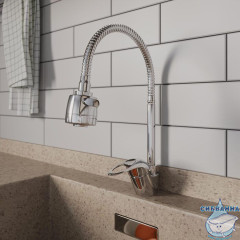 Смеситель для кухни с гибким изливом и душевой насадкой, глянцевый хром, Meal, Milardo, M05SB2FM05