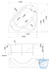 Акриловая ванна 1Marka Grand Luxe 155x155