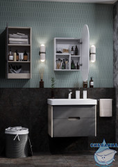 Тумба Акватон Оливия 70 с раковиной Адриана 70 серый/дуб ойстер