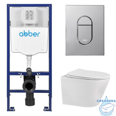 Комплект подвесной унитаз ABBER Bequem AC1102 белый с инсталляцией AC0108 и кнопкой AC0124 хром глянцевый