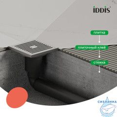 Трап душевой, вертикальный выпуск, сухой затвор, 10х10см, хром матовый, IDDIS, 980CV10SB3DDZ