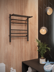 Полотенцесушитель электрический Terminus Аврора П6 45х60 с полкой (черный матовый) (с возможностью скрытого подключения)