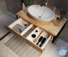 Тумба подвесная 1Marka GRUNGE LOFT 100П (1 ящик) Дуб Вотан с раковиной Sanita Luxe Инфинити 60