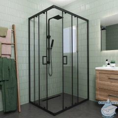 Душевое ограждение Veconi Rovigo 110x80 профиль черный, стекло прозрачное RV14-11080-01-C5 (без поддона)