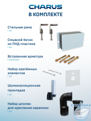 Инсталляция для унитаза Charus CC.300.80.01 с кнопкой смыва Charus Robusto FP.310.BSS.05 сталь матовая,  с унитазом LYon 2.0 (с сиденьем Soft Close (микролифт)