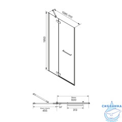 Дверь в нишу Iddis Slide 110x195 профиль черный, стекло прозрачное