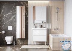 Тумба Акватон Сканди 70 белый глянцевый/белый матовый с раковиной Адриана 70