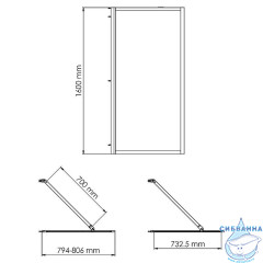 Шторка для ванны Wasserkraft Abens 160x80 20W01-80BN профиль никель, стекло прозрачное