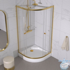 Душевое ограждение Тритон Альфа 90x90 профиль золото, стекло прозрачное Щ0000073921 (с поддоном)