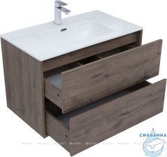 Тумба Aquanet Lino 80 с раковиной Flat 80 дуб веллингтон