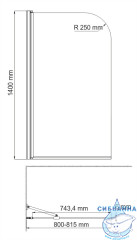 Шторка для ванны Wasserkraft  Berkel 35P01-80 Fixed 80x140 профиль хром, стекло прозрачное