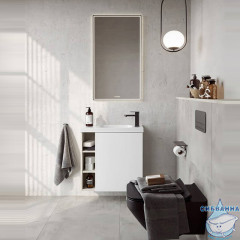 Тумба Aqwella Alba 60 R белый/светлый камень с раковиной Compact Slim 60