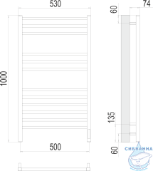 Полотенцесушитель электрический Terminus Ватикан П12 50х100 (с возможностью скрытого подключения, подключение справа)