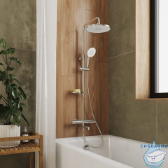 Смеситель термостатический для ванны со стойкой и тропической лейкой, глянцевый хром, Ideal Spa, Milardo, ILSSBTHM06