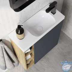 Тумба Aqwella Alba 60 R серый/дуб давос с раковиной Compact Slim 60