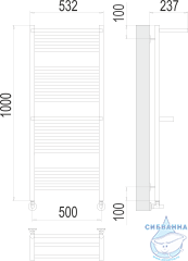 Полотенцесушитель водяной Terminus Аврора П20 50х100 с 2-мя полками (нижнее подключение)