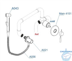 Встраиваемый смеситель с гигиеническим душем Wasserkraft A14156 (хром)