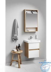 Тумба подвесная Aqwella Сити 55 белый/дуб балтийский с раковиной 60