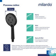 Лейка для душа, черная матовая, 3F, Ideal Spa, Milardo, ILS3FBRM18