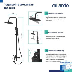 Смеситель для ванны с верхним душем, черный матовый, Rora, Milardo, RORBL4FM06