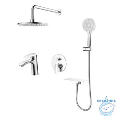 Комплект смесителей 2 в 1: Душевая система и смеситель для умывальника, глянцевый хром, Rora, Milardo, ROR0000M70
