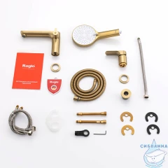Смеситель для ванны на борт Raglo R03.31.03 с душевым гарнитуром (сатин золотой)