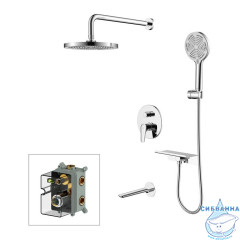 Душевая система скрытого монтажа с тропическим душем, ручным душем и изливом, глянцевый хром, Dale, Milardo, DALSB03M68