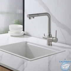 Смеситель ABBER Emotion AF8814SP для кухни с подключением фильтра и выдвижной лейкой, сатин