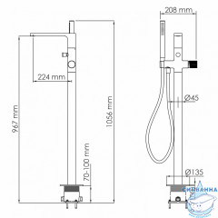 Смеситель для ванны напольный Wasserkraft  Fulda 5221 с аксессуарами (черный матовый)