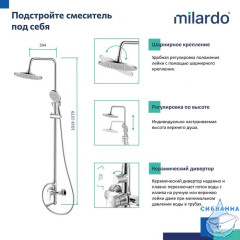 Смеситель для ванны с верхним душем, глянцевый хром, Rora, Milardo, RORSB4FM06