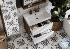 Тумба Акватон Сканди 70 белый/дуб рустикальный, с раковиной Адриана 70